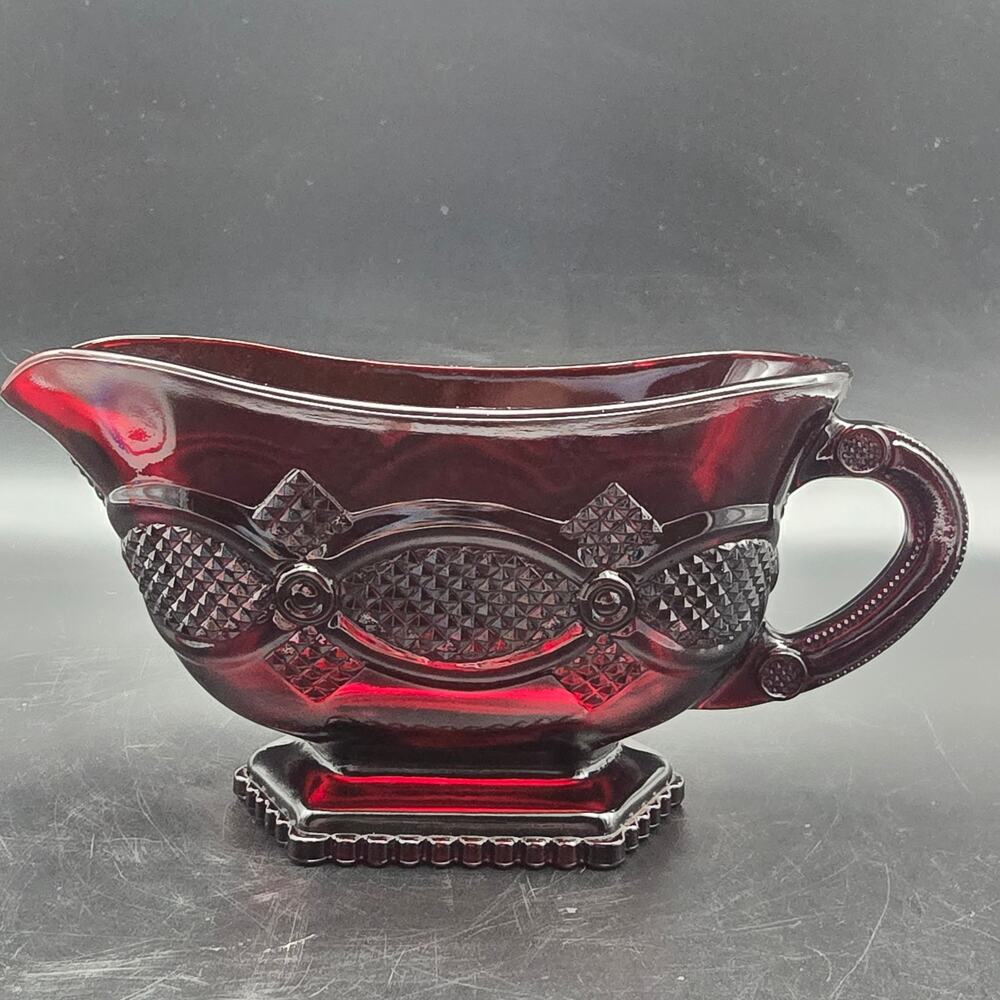 Avon Cape Cod Ruby Red Glass Gravy Boat Vintage Gothic Romantic Indiana Glass